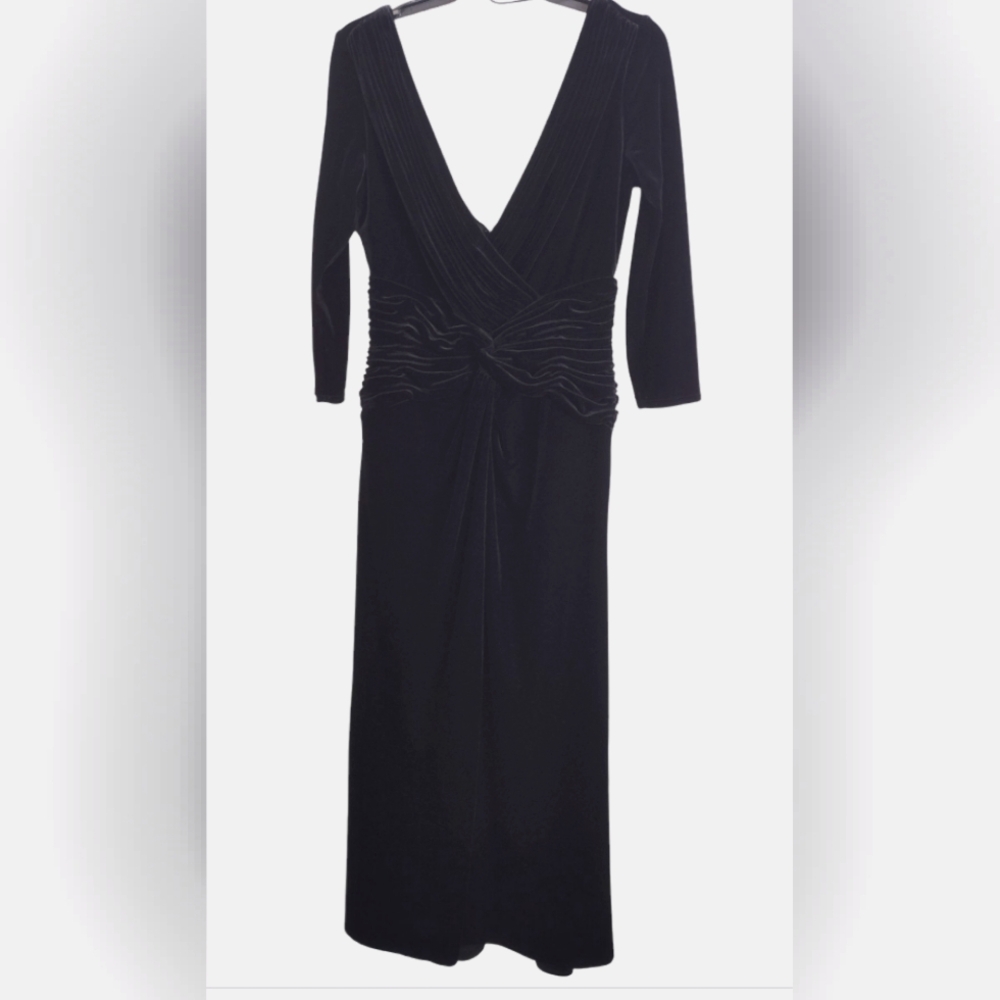 Tadashi Collection Elegant Black Ruched Twist Tie Front Evening Dress Size Mediu